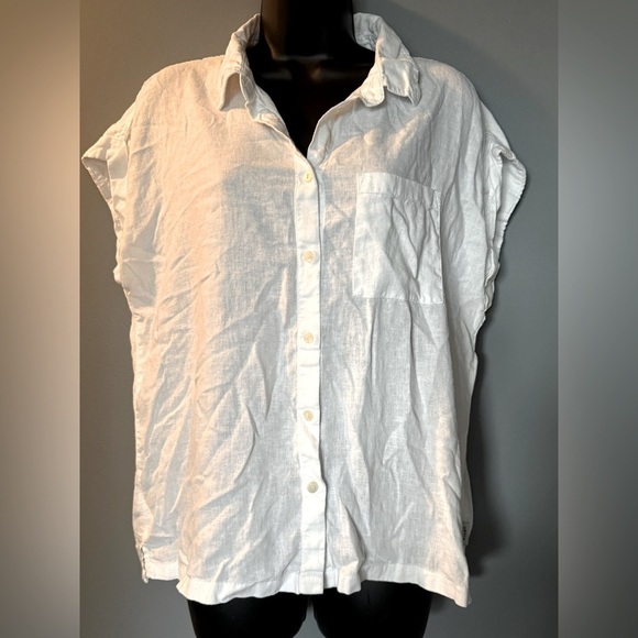 Orvis Women's Sz M Linen Blend Lightweight Short Sleeve Button Down Blouse - Picture 1 of 5